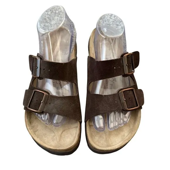 Birko Premium Big Buckle Arizona Sandal Size EU 40 US 9 Brown Suede Two Strap
