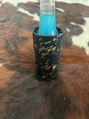 Black and Gold Acid Wash Hair on Cowhide Slim Can Holder