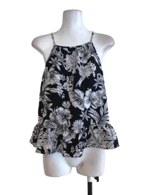 Black Floral Ruffle Top LB