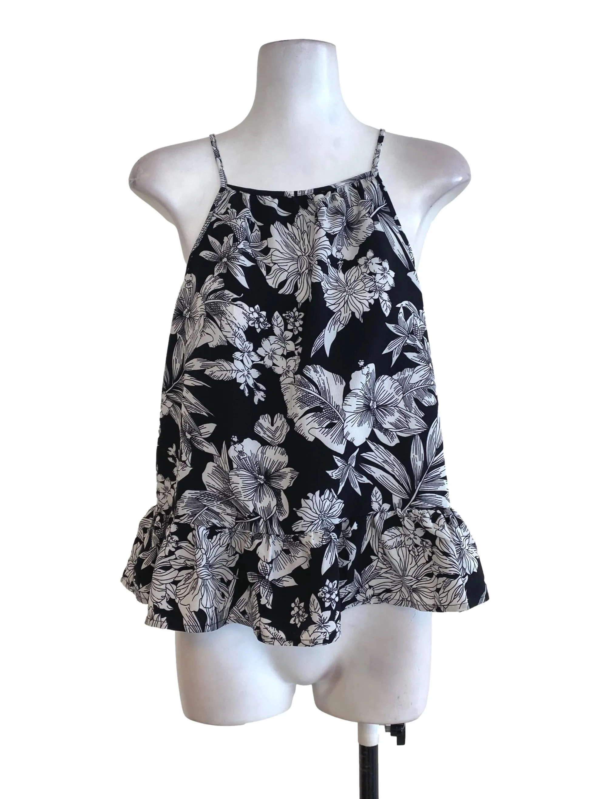 Black Floral Ruffle Top LB