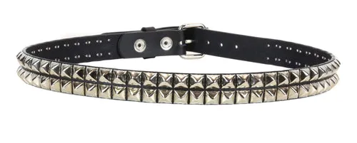black leather belt w/ 2 rows of silver pyramid studs