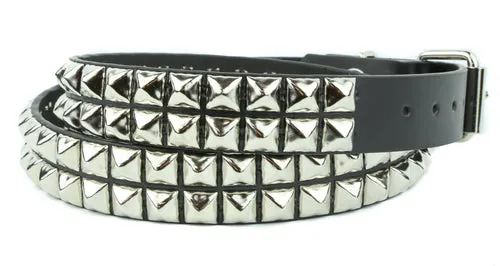 black leather belt w/ 2 rows of silver pyramid studs