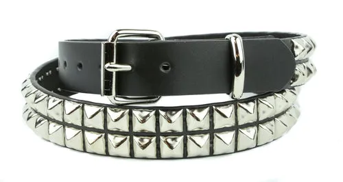 black leather belt w/ 2 rows of silver pyramid studs