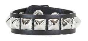 Black leather bracelet w/ 1 row of 1/2" silver pyramid studs