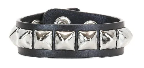 Black leather bracelet w/ 1 row of 1/2" silver pyramid studs