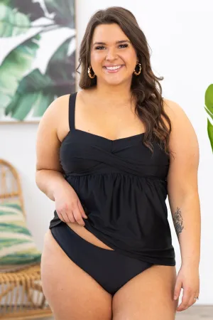 Black Twist Top Tankini Two Piece Swimsuit
