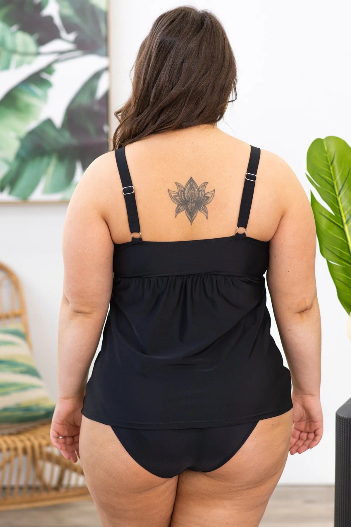 Black Twist Top Tankini Two Piece Swimsuit