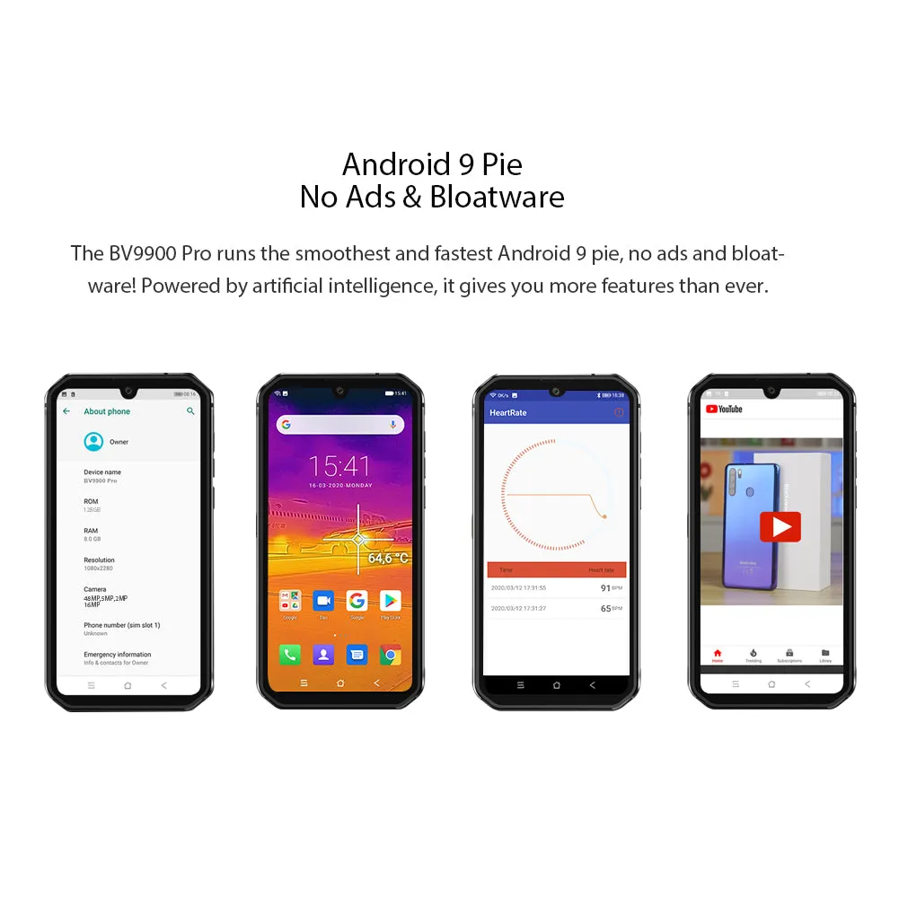 Blackview BV9900 Pro Thermal Camera Mobile Phone Helio P90 Octa Core 8GB 128GB IP68 Rugged Smartphone 48MP Quad Rear Camera black_European regulations