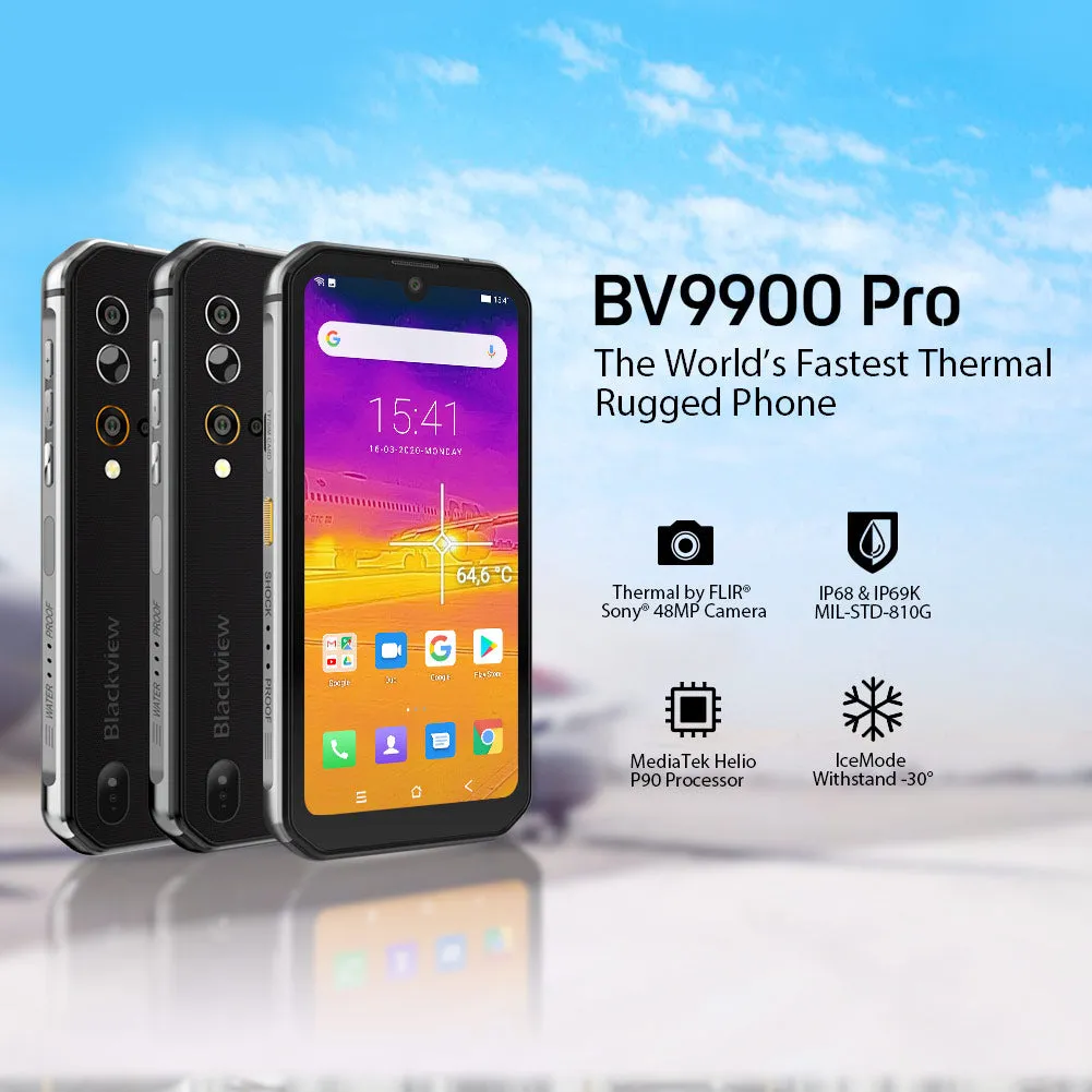 Blackview BV9900 Pro Thermal Camera Mobile Phone Helio P90 Octa Core 8GB 128GB IP68 Rugged Smartphone 48MP Quad Rear Camera black_European regulations