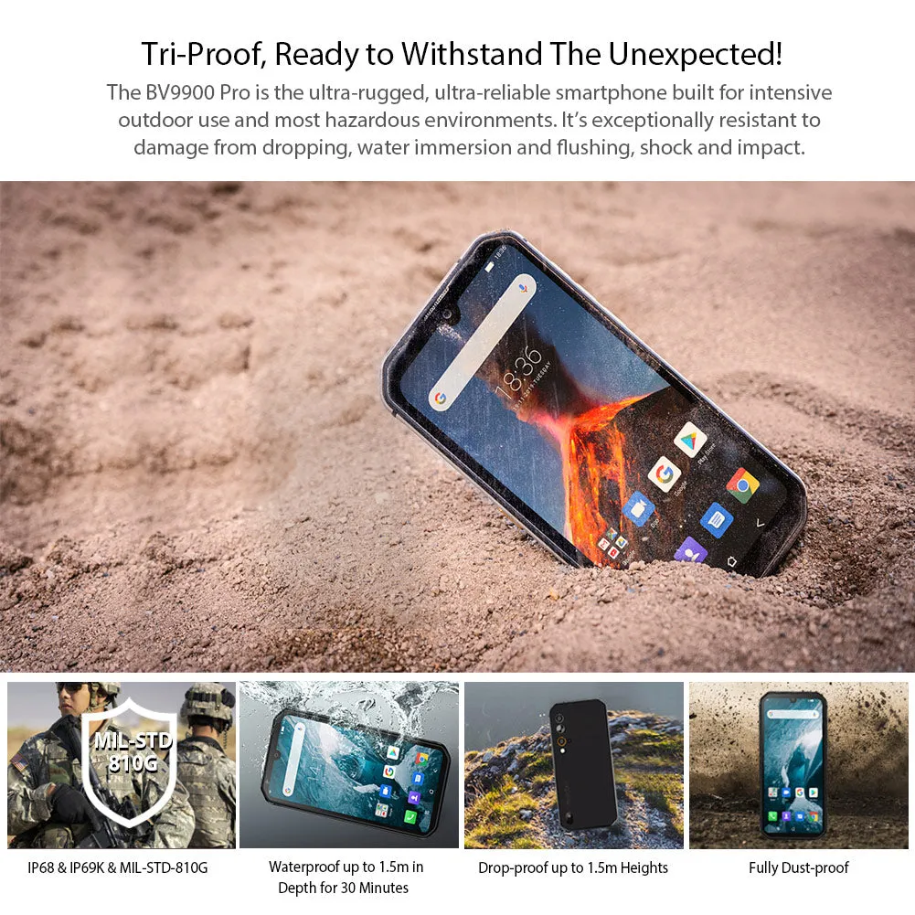 Blackview BV9900 Pro Thermal Camera Mobile Phone Helio P90 Octa Core 8GB 128GB IP68 Rugged Smartphone 48MP Quad Rear Camera black_European regulations