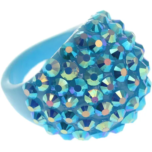 Blue Studded Iridescent Rhinestone Dome Ring