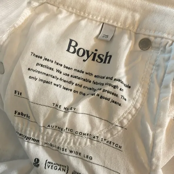 Boyish The Mikey High-Rise Comfort Stretch Wide Leg Jeans Vertigo White Sz 25