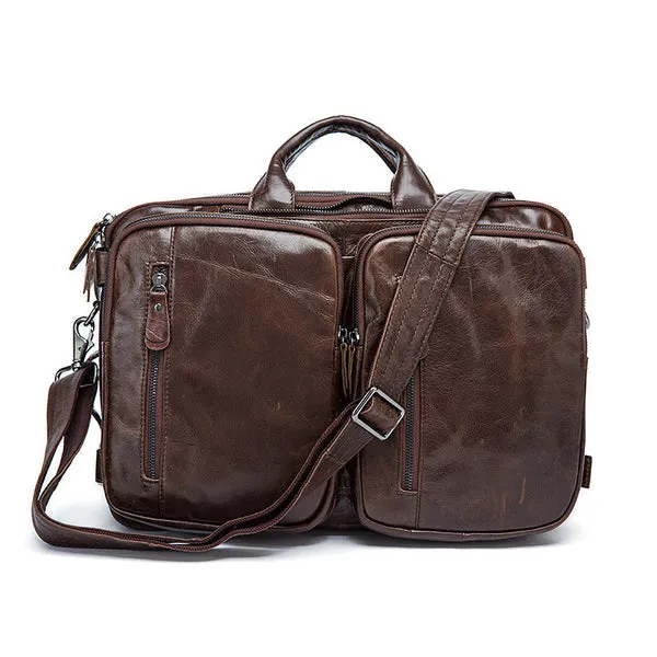 Brown Leather Backpack Cool Backpacks Laptop Backpack Convertible Crossbody Messenger Bag