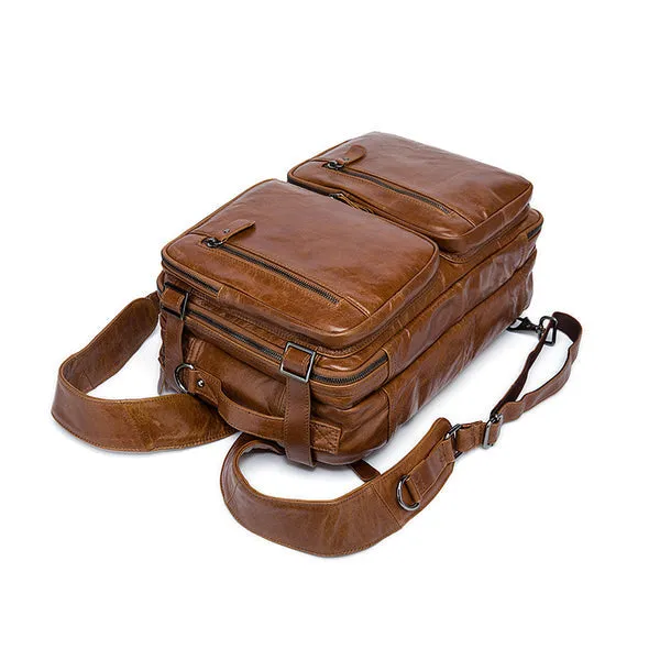 Brown Leather Backpack Cool Backpacks Laptop Backpack Convertible Crossbody Messenger Bag