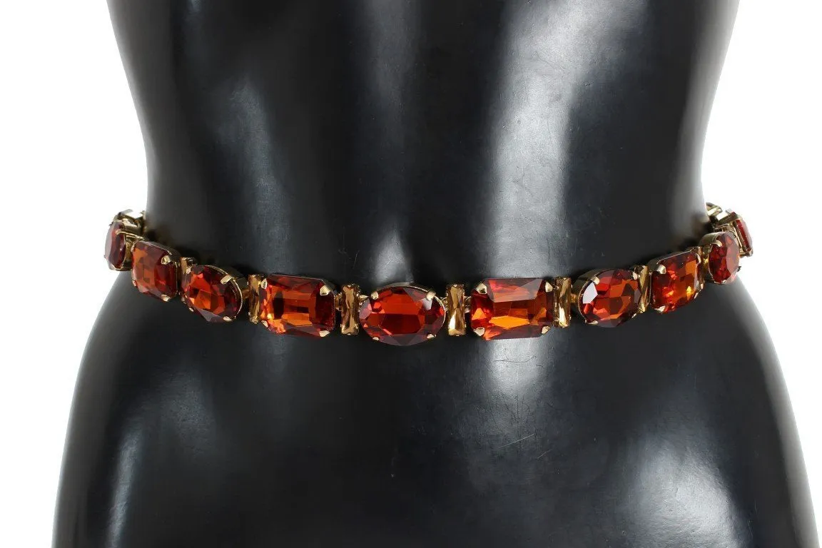 Brown Snakeskin Leather Crystal Gold Waist Belt