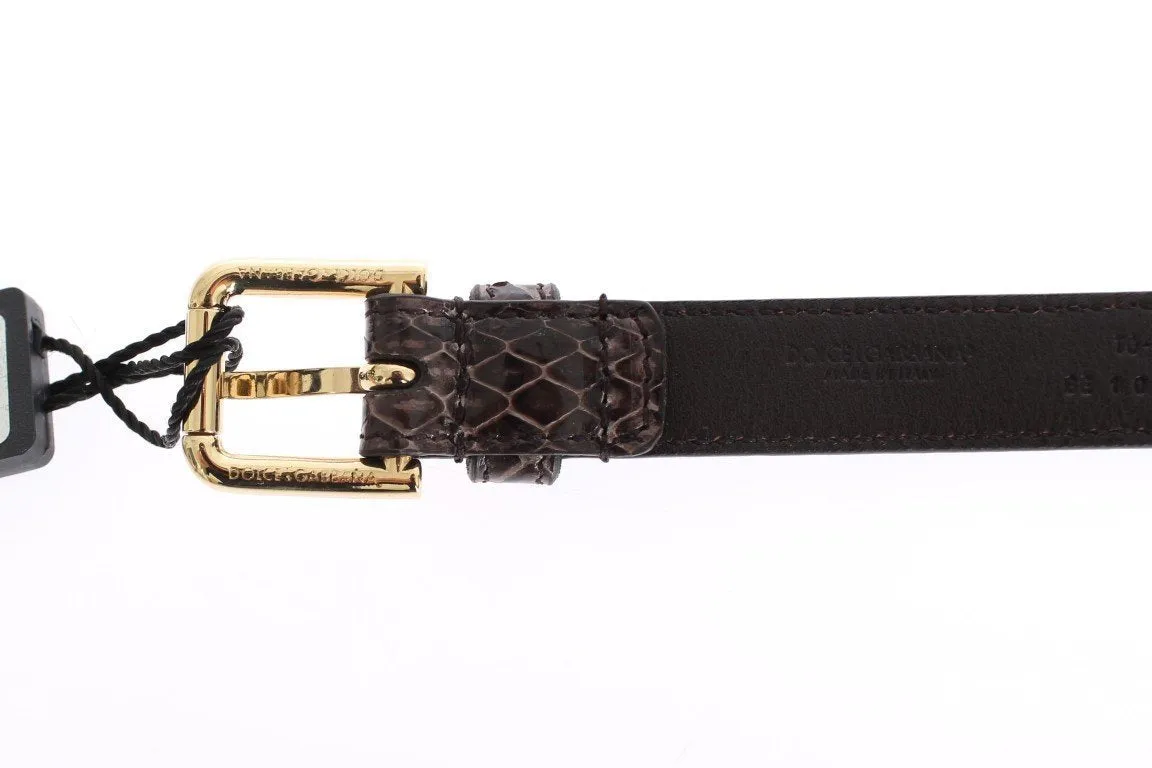 Brown Snakeskin Leather Crystal Gold Waist Belt