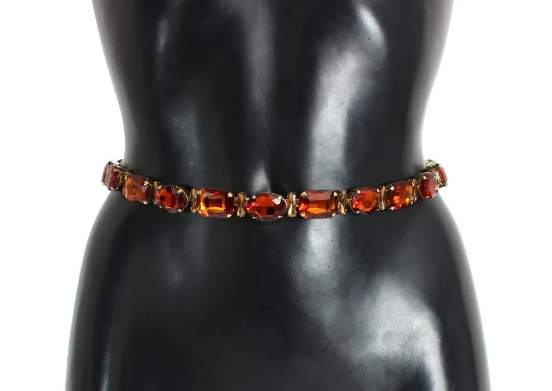 Brown Snakeskin Leather Crystal Gold Waist Belt