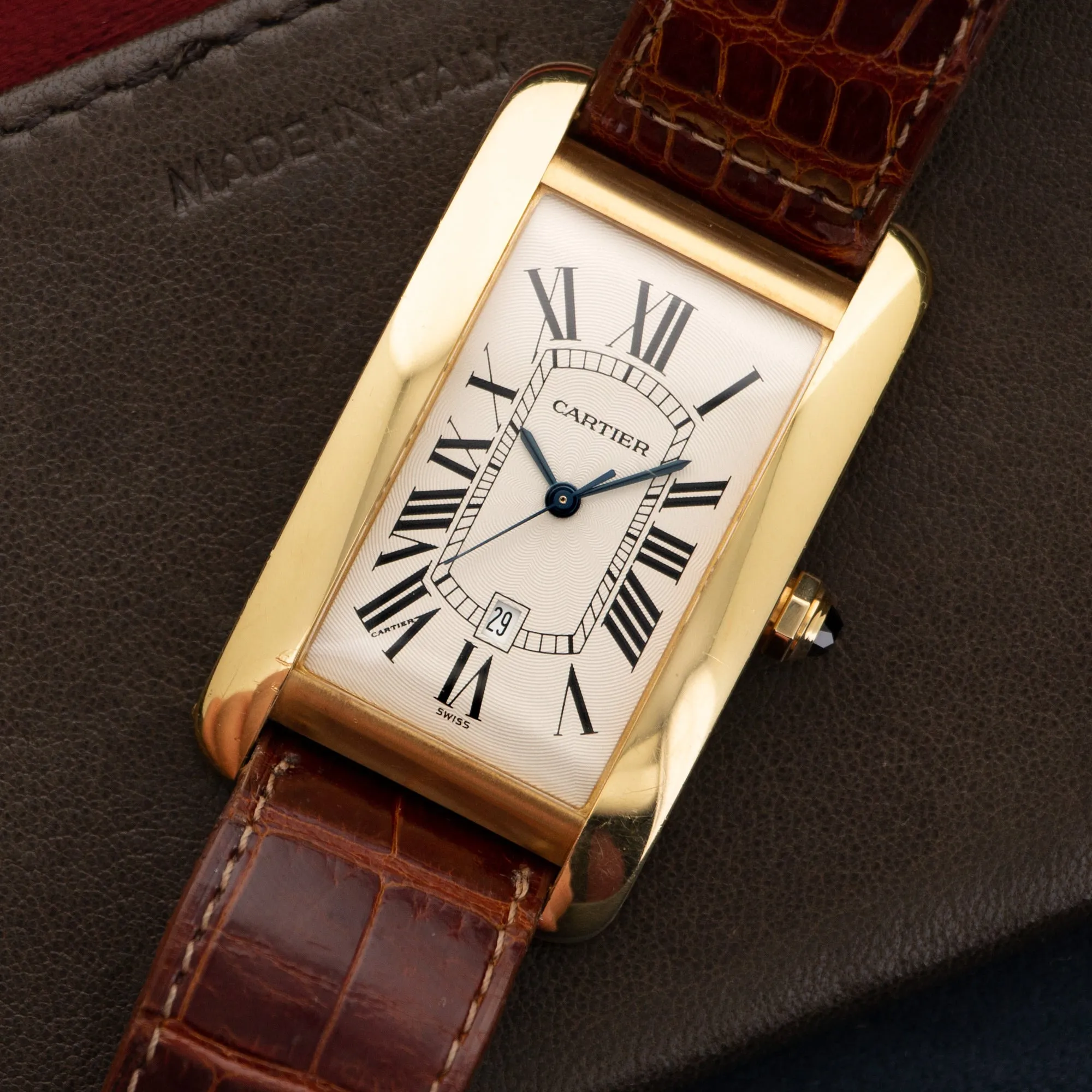 Cartier Yellow Gold Tank Americaine Automatic Strap Watch