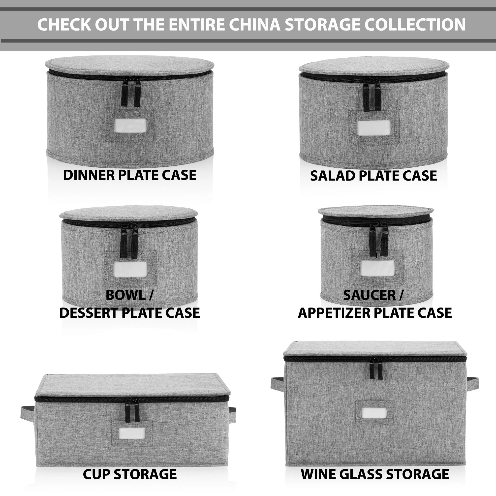 China Storage Container for Saucer and Appetizer Plates - 7" W x 5.5" H - Includes 12 Felt Dividers