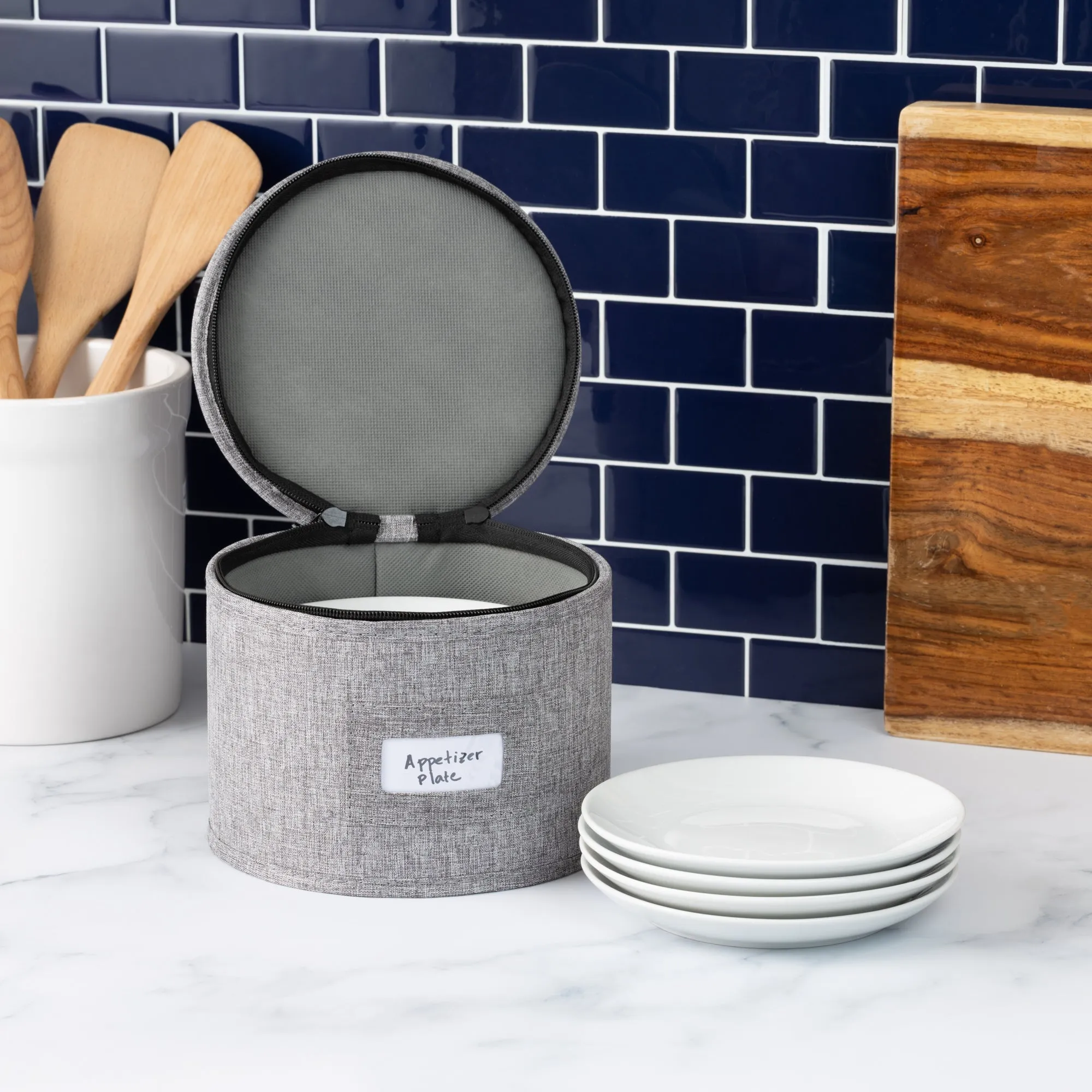 China Storage Container for Saucer and Appetizer Plates - 7" W x 5.5" H - Includes 12 Felt Dividers