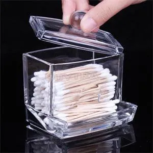 Clear Cotton Swabs Box Plastic Q-tip Holder Cotton Swabs Stick Storage Box Cosmetic Makeup Organizer Women's Powder Case 1PC