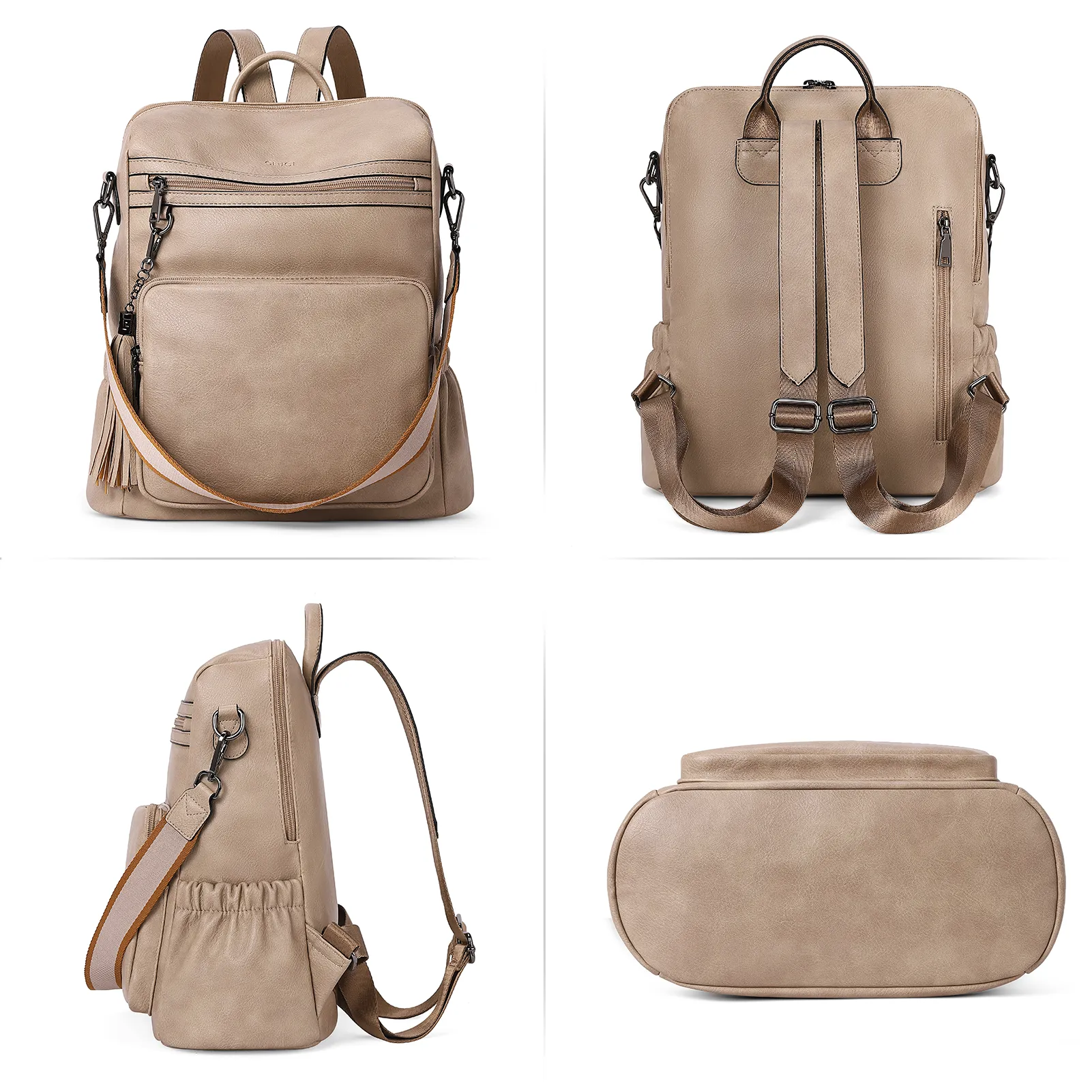 CLUCI Backpack Purse for Women Fashion Leather Designer Travel Large Ladies Shoulder Bags with Tassel