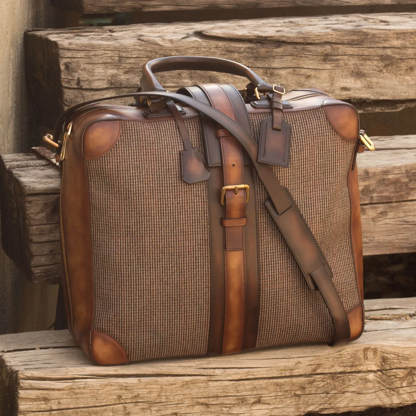 DapperFam Luxe Men's Travel Tote in Tweed Sartorial