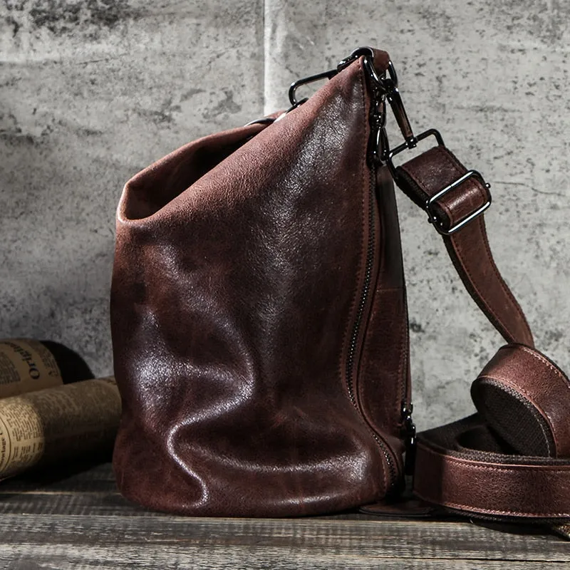 Dark Brown Leather Sling Bag Crossbody Messenger Bag Single Strap Pack