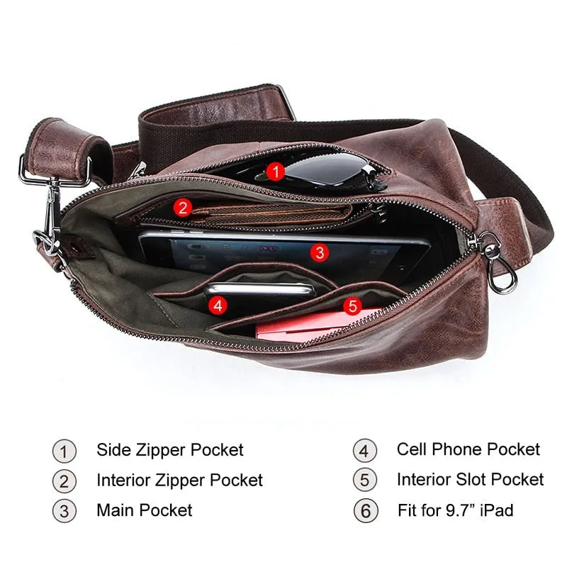 Dark Brown Leather Sling Bag Crossbody Messenger Bag Single Strap Pack