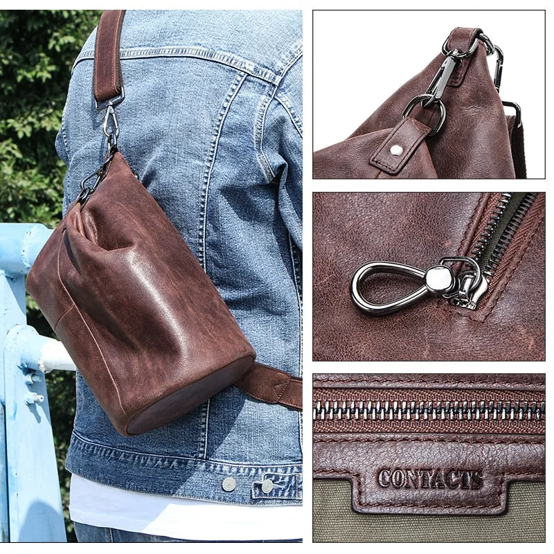 Dark Brown Leather Sling Bag Crossbody Messenger Bag Single Strap Pack
