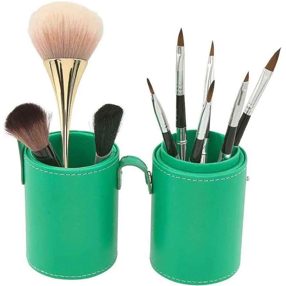 Deluxe Leather Cosmetic / Nail Brush Holder - Green - Each