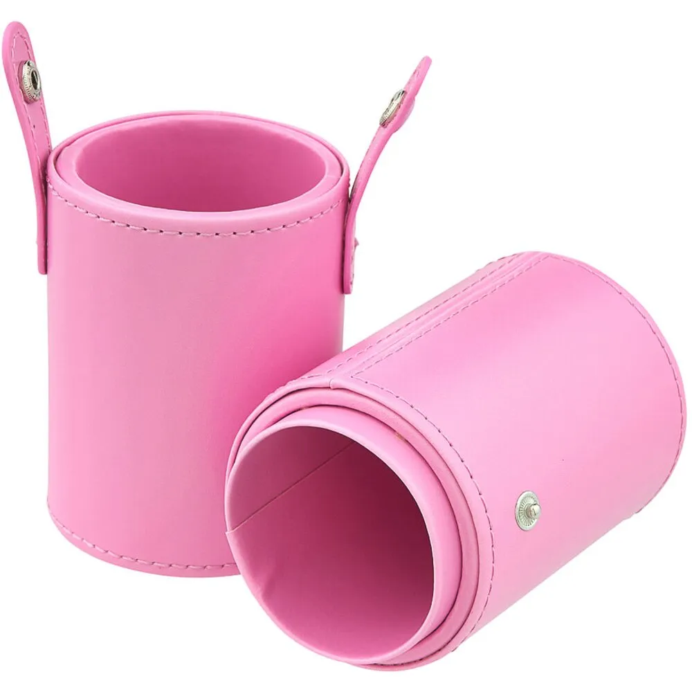 Deluxe Leather Cosmetic / Nail Brush Holder - Pink - Each