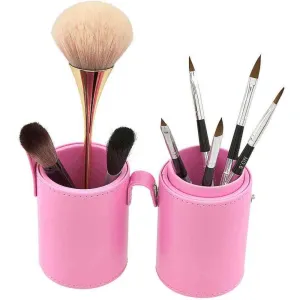 Deluxe Leather Cosmetic / Nail Brush Holder - Pink - Each