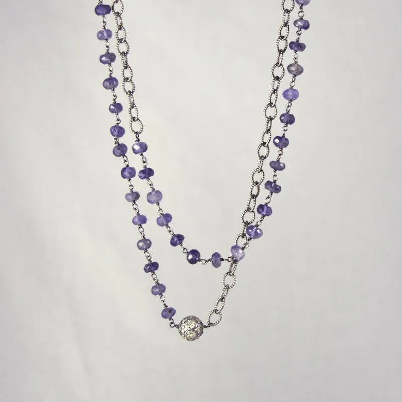 Diamond Ball and Iolite Necklace