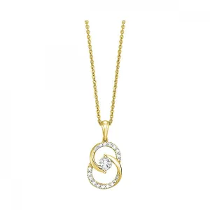 Diamond Double Circle Interlock Pendant Necklace set in Yellow Gold, 0.25 cttw