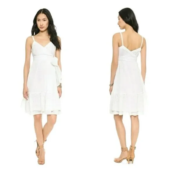 Diane Von Furstenberg Dress White Cotton Gauze Midi Spaghetti Strap Waist Tie 6