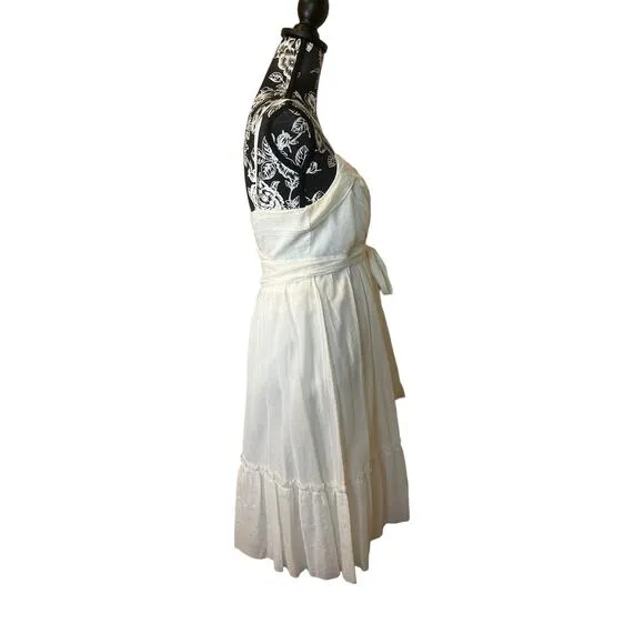 Diane Von Furstenberg Dress White Cotton Gauze Midi Spaghetti Strap Waist Tie 6