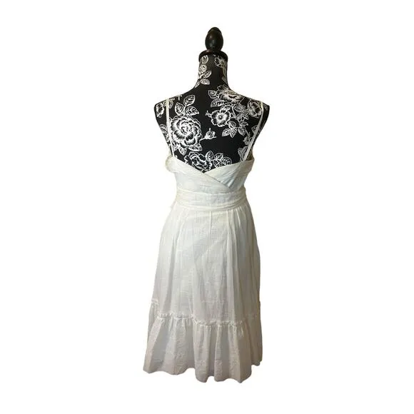 Diane Von Furstenberg Dress White Cotton Gauze Midi Spaghetti Strap Waist Tie 6