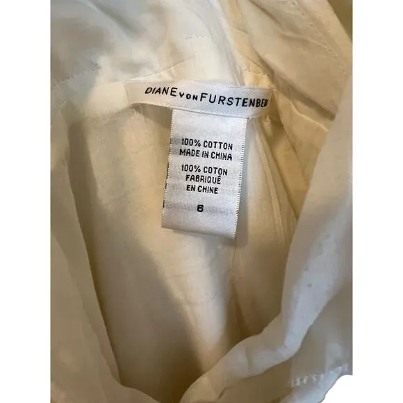 Diane Von Furstenberg Dress White Cotton Gauze Midi Spaghetti Strap Waist Tie 6