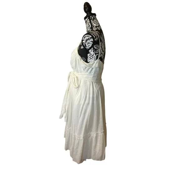 Diane Von Furstenberg Dress White Cotton Gauze Midi Spaghetti Strap Waist Tie 6