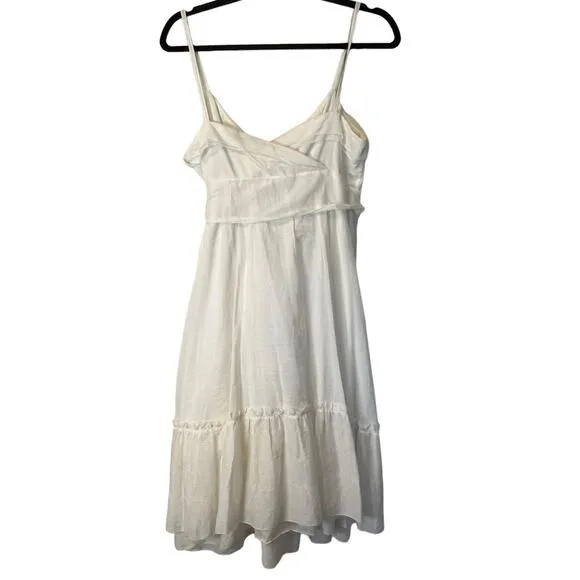 Diane Von Furstenberg Dress White Cotton Gauze Midi Spaghetti Strap Waist Tie 6