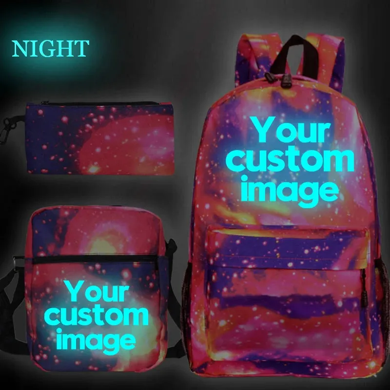 DIY Backpack Dropshipping Customer Backpack Student Schoolbag 3Pcs/Sets Shoulder Bags Custom Logo Bags Men Book Bags Mochila