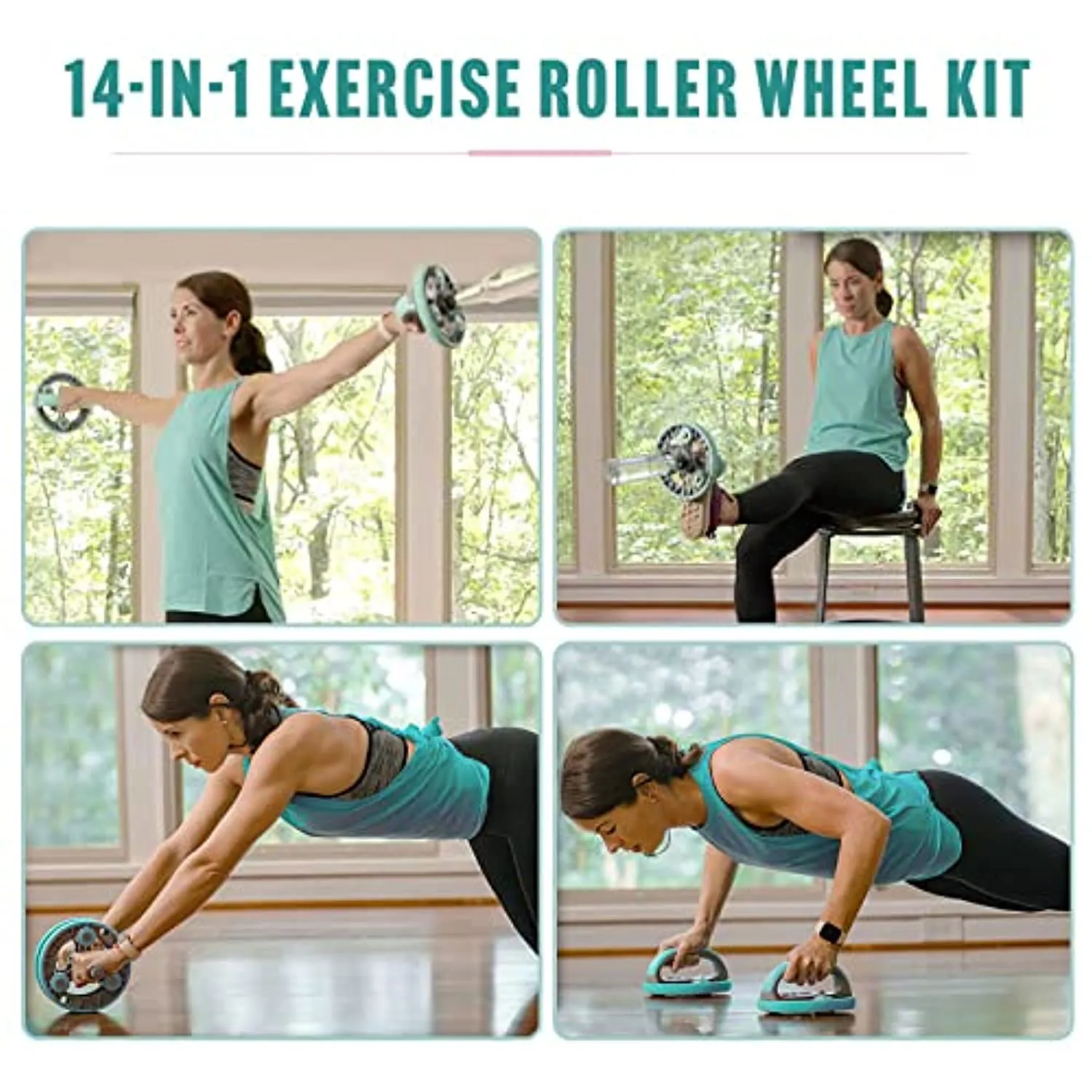 Elevens Ab Roller Wheel for Training Abdomen & Core Strength, 14-in-1 Exercise Equipment for Abs Workout at Home Gym Fitness Yoga for Women（Pink)
