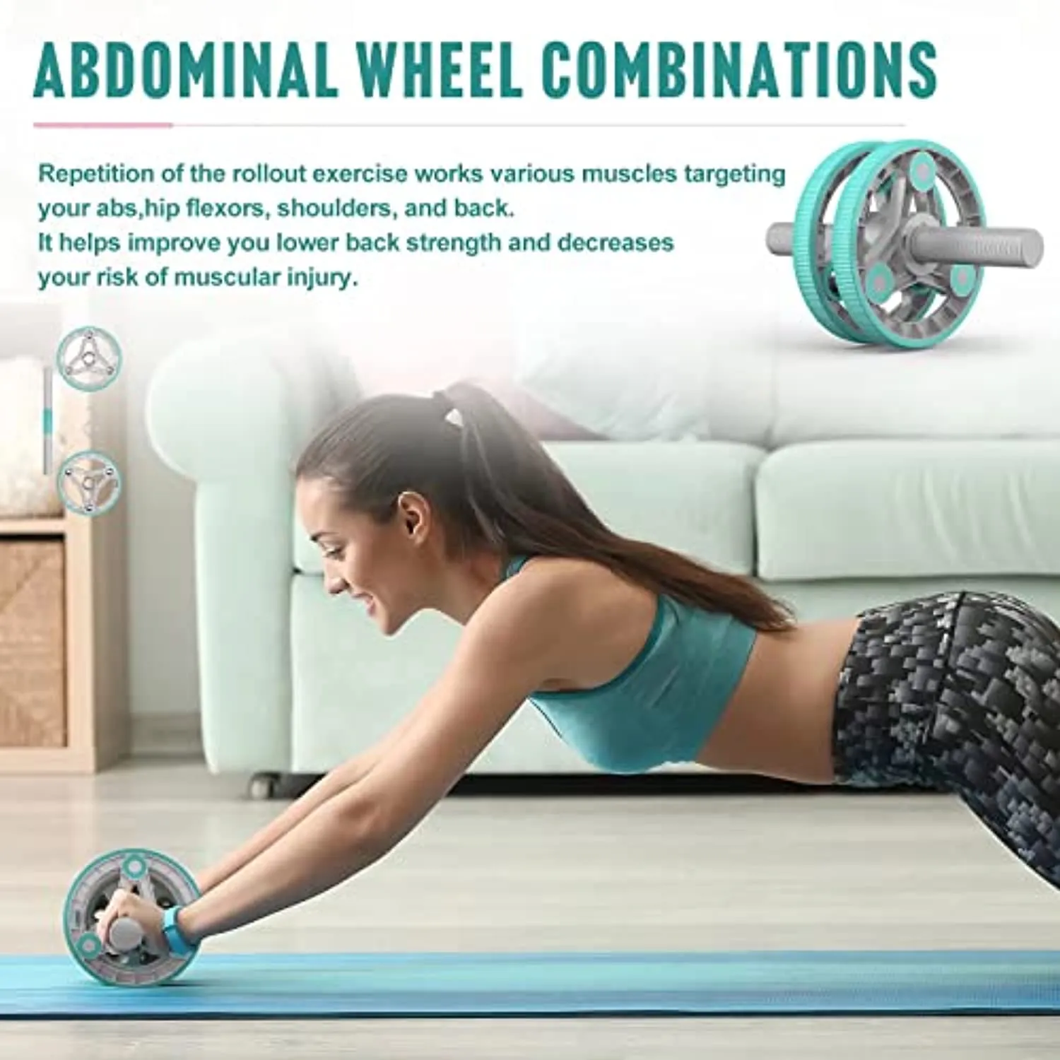 Elevens Ab Roller Wheel for Training Abdomen & Core Strength, 14-in-1 Exercise Equipment for Abs Workout at Home Gym Fitness Yoga for Women（Pink)