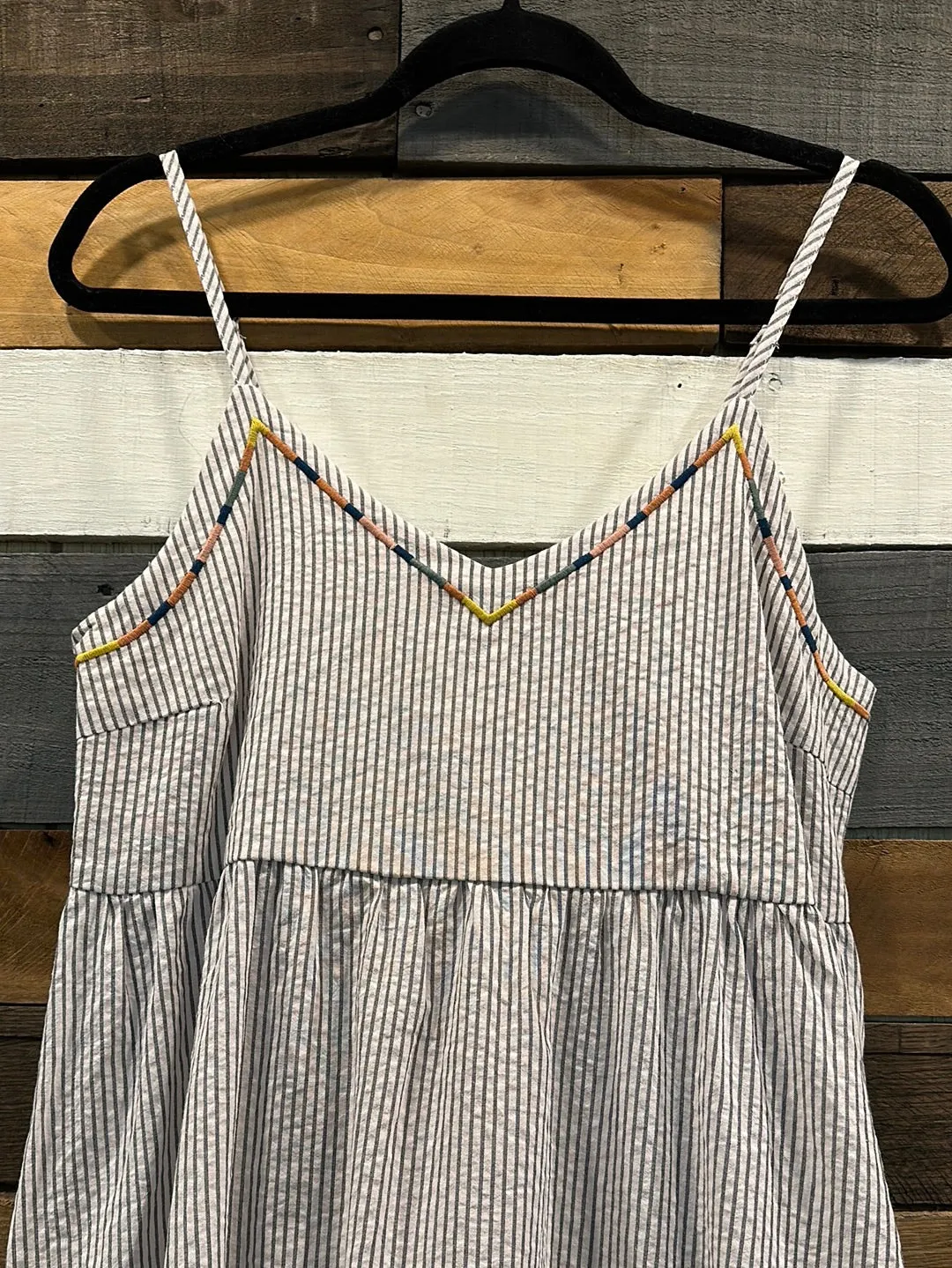 Embroidered Seersucker Dress