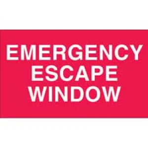 Emergency Escape Window Label: Polyester, White on Red, 4 in H x 6 in W
