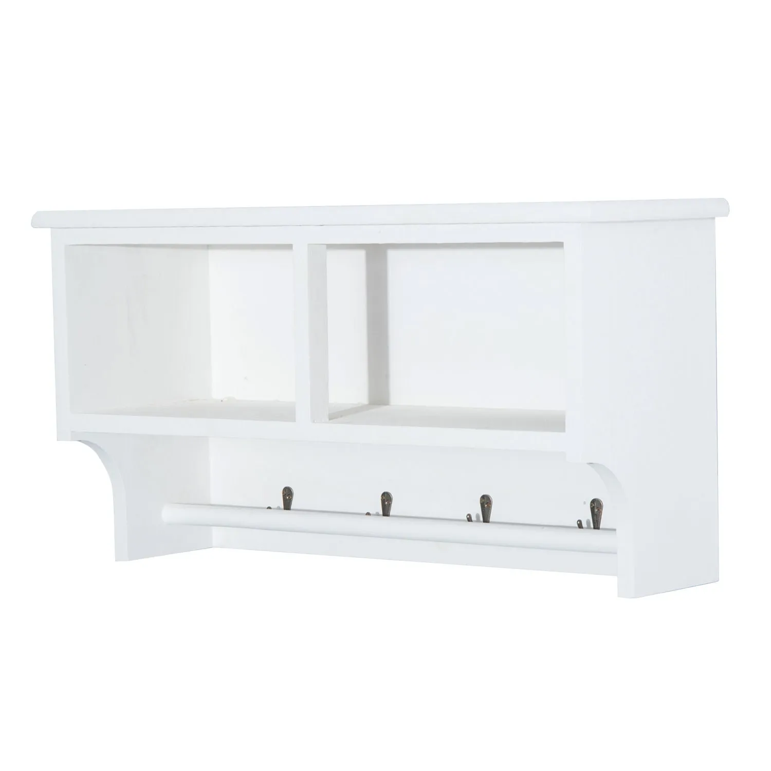 Entryway Coat Rack Wall Mounted Shelf w/ 2 Corn Husk Baskets and Hooks