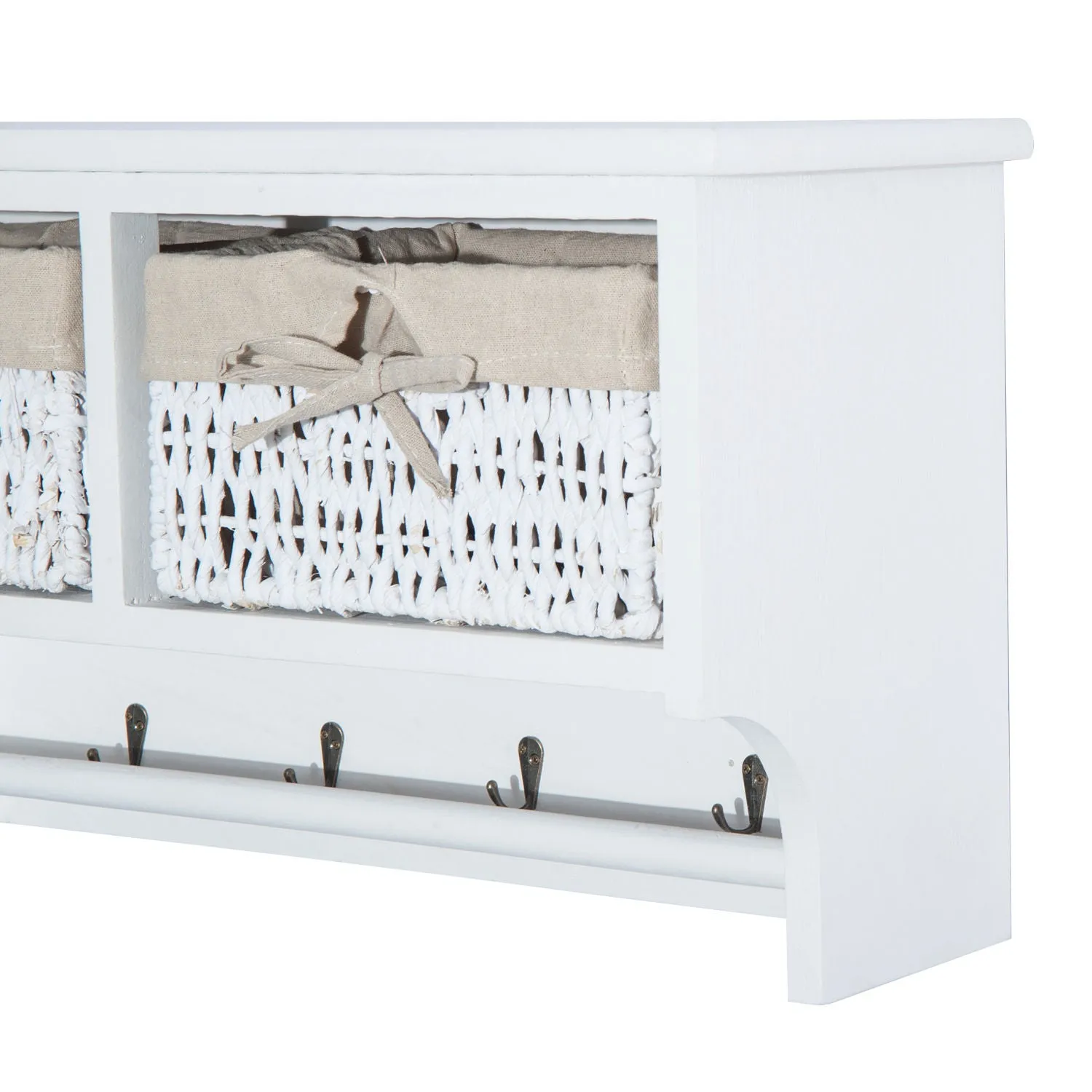 Entryway Coat Rack Wall Mounted Shelf w/ 2 Corn Husk Baskets and Hooks