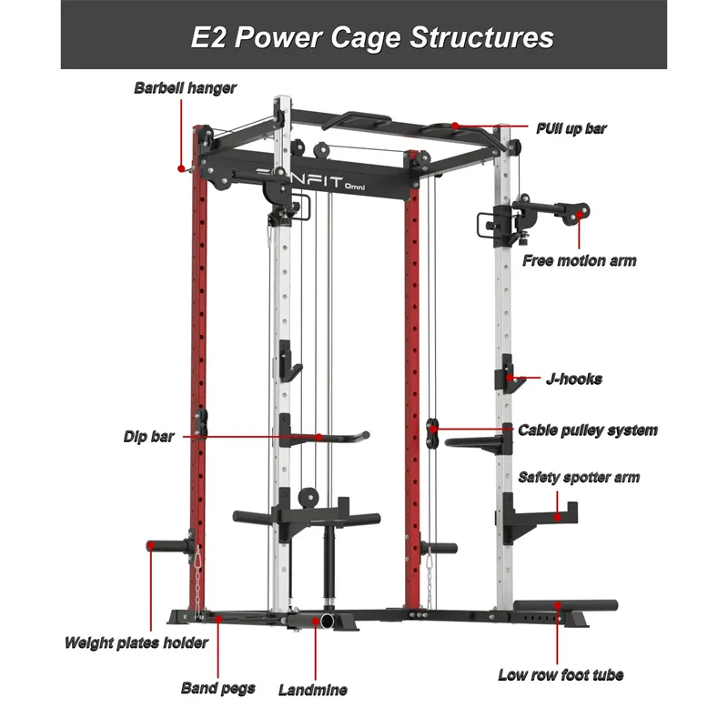EONFIT®Omni E2 Classic Squat Cage Power Rack with Cable Crossover Pulley System Full Body Strength Training For Home Gym