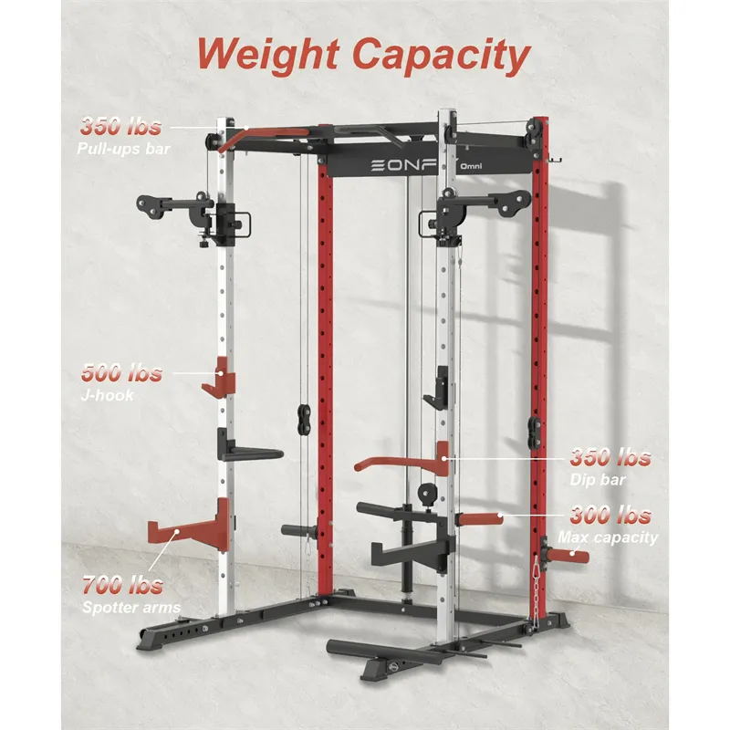 EONFIT®Omni E2 Classic Squat Cage Power Rack with Cable Crossover Pulley System Full Body Strength Training For Home Gym
